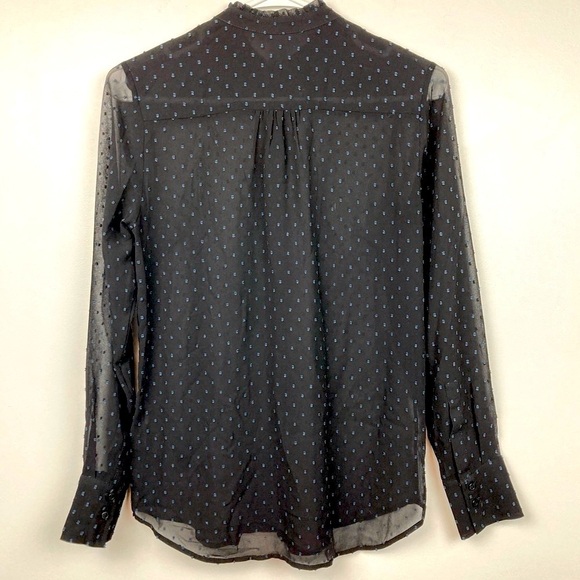 H&M Sheer Clip Dot Button Down High Neck Ruffle Detail Blouse - Picture 3 of 14